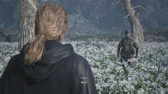 A screenshot of The Boss facing down Snake in Metal Gear Solid Delta: Snake Eater