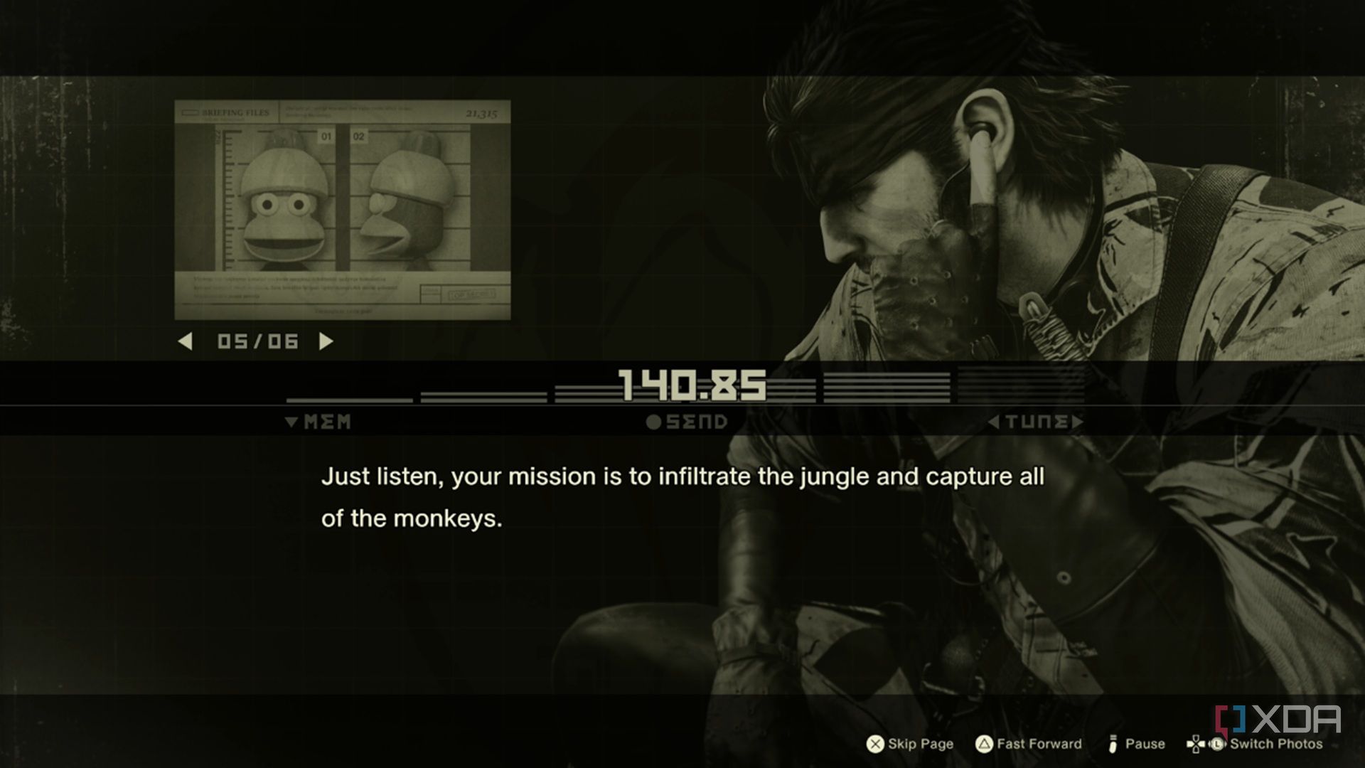 A screenshot of the Ape Hunt bonus game in Metal Gear Solid Delta: Snake Eater