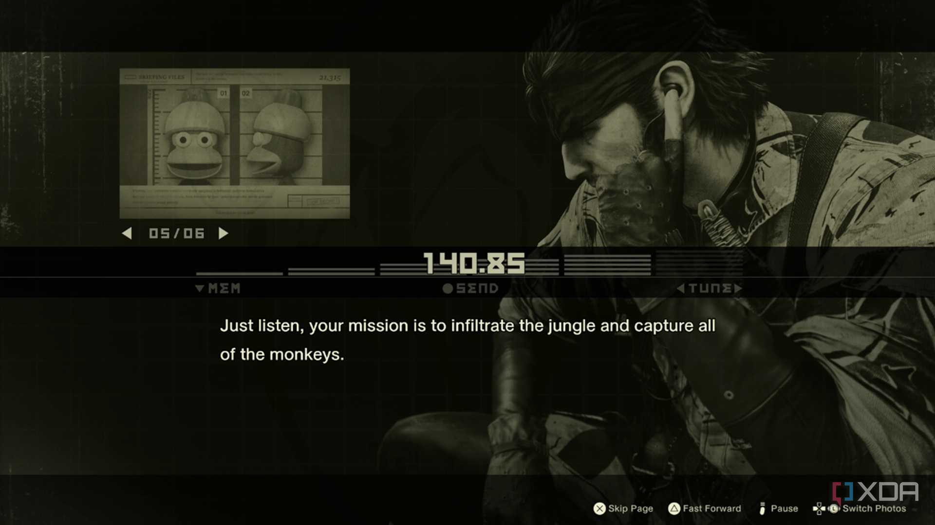A screenshot of the Ape Hunt bonus game in Metal Gear Solid Delta: Snake Eater