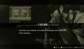 A screenshot of the Ape Hunt bonus game in Metal Gear Solid Delta: Snake Eater