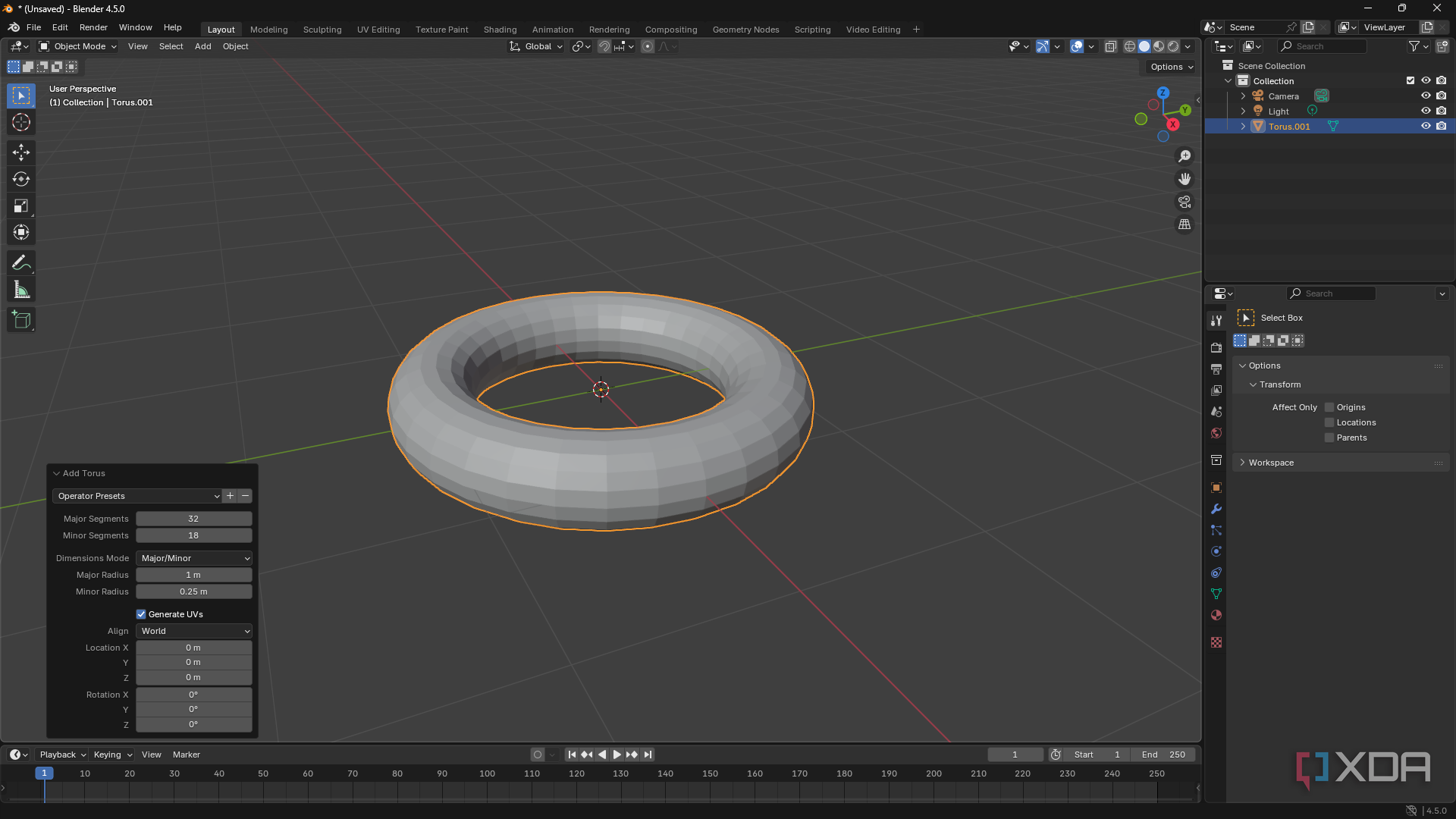 Modifying Torus shape in Blender, donut shape on canvas