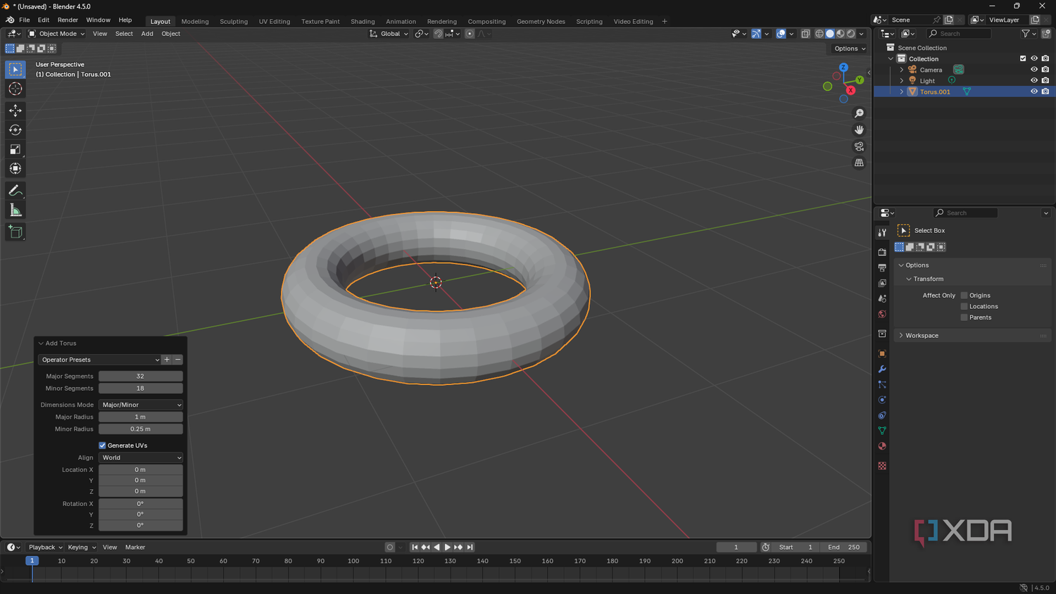 Modifying Torus shape in Blender, donut shape on canvas