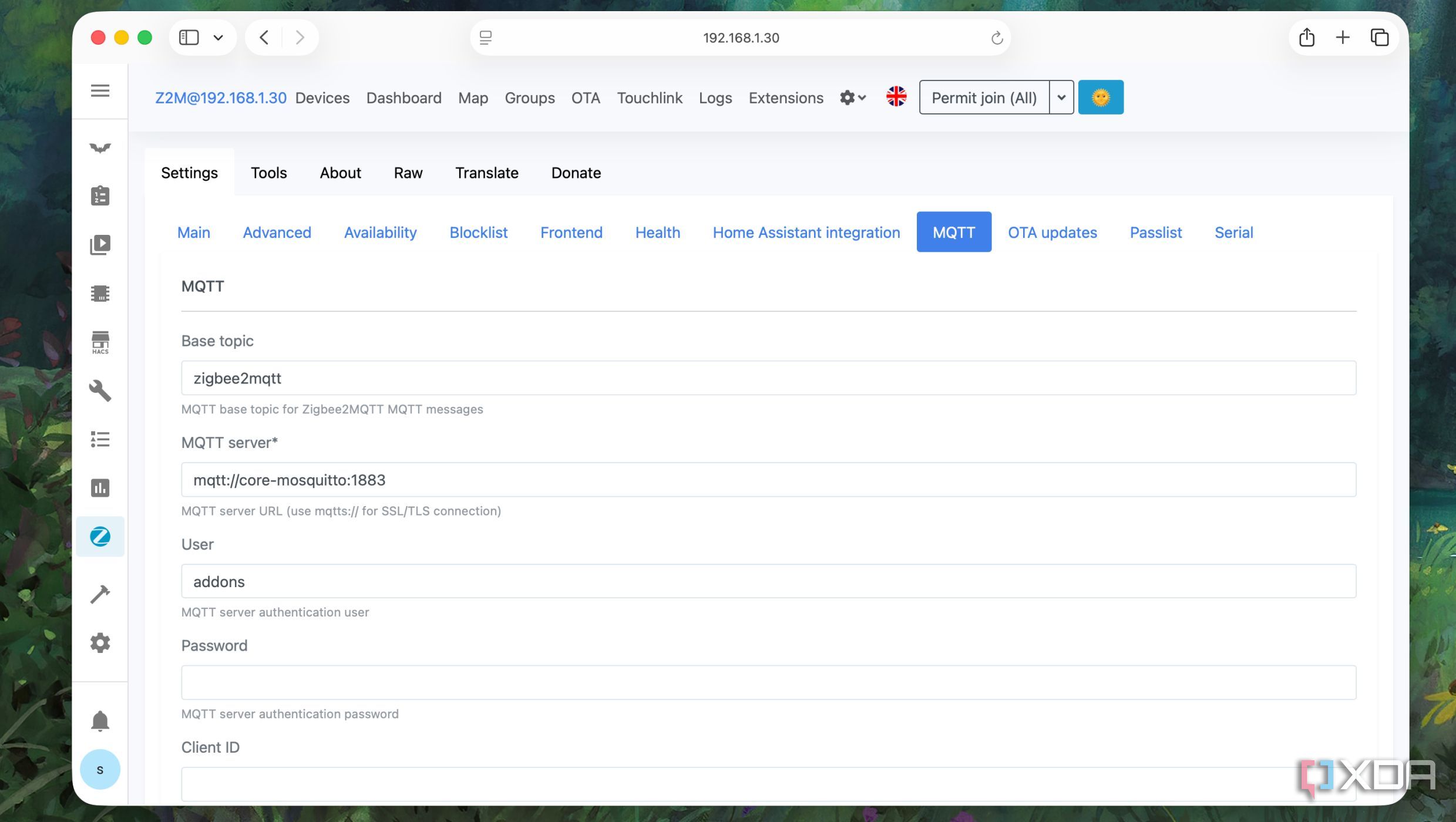 A view of MQTT server settings for zigbee2mqtt in Home Assistant