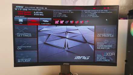 An MSI monitor showing the MSI BIOS main page