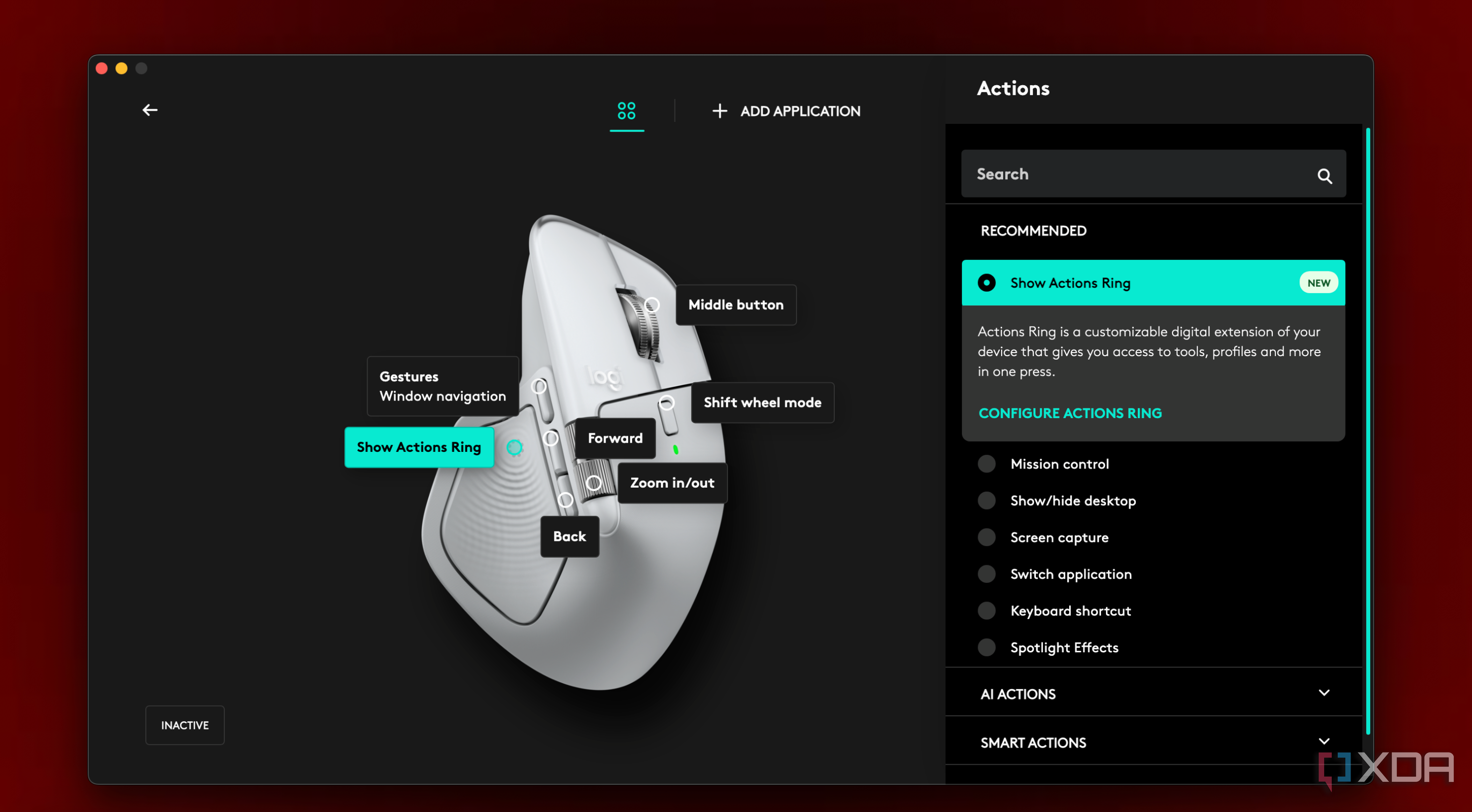 MX Master 4 for Mac Action Ring Actions settings