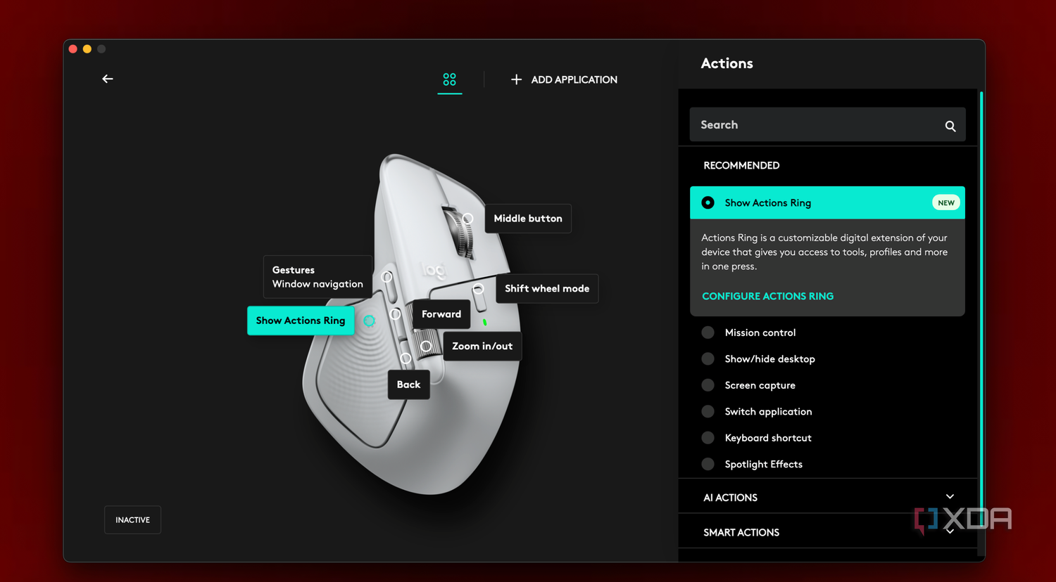 MX Master 4 for Mac Action Ring Actions settings