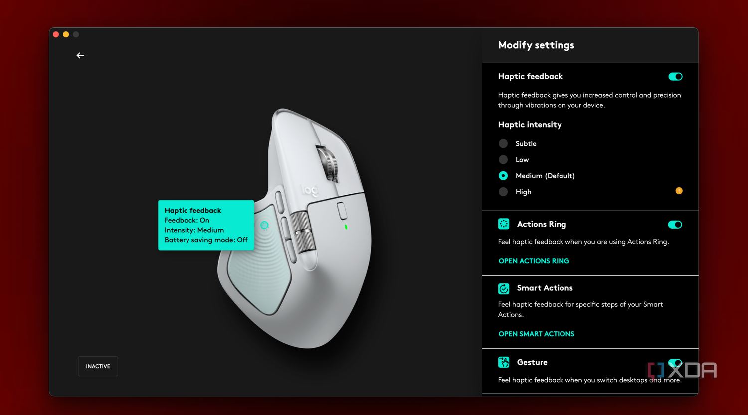 MX Master 4 for Mac Haptic feedback settings