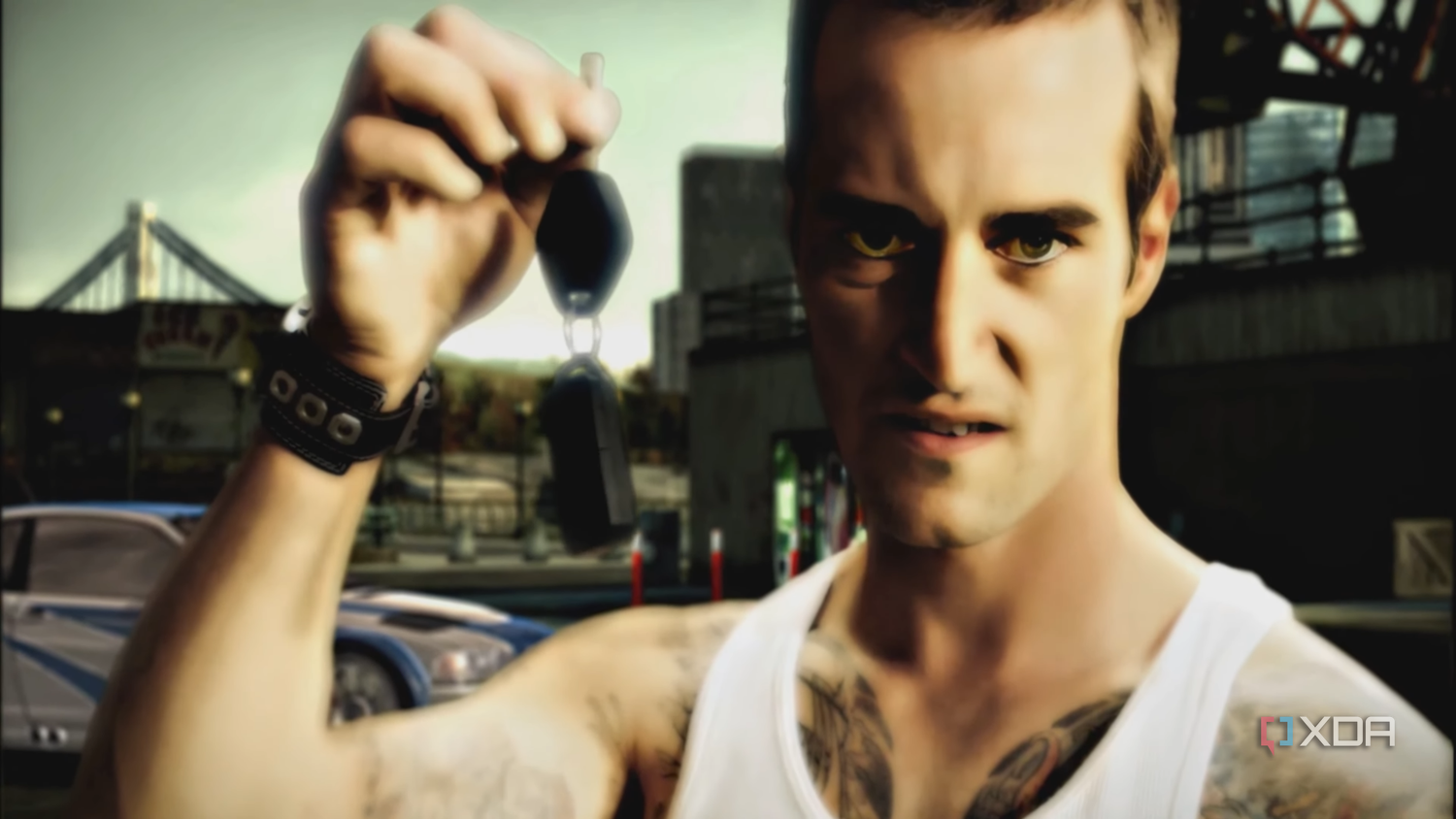 Razor Callahan holding a set of car keys in Need for Speed: Most Wanted 2005.