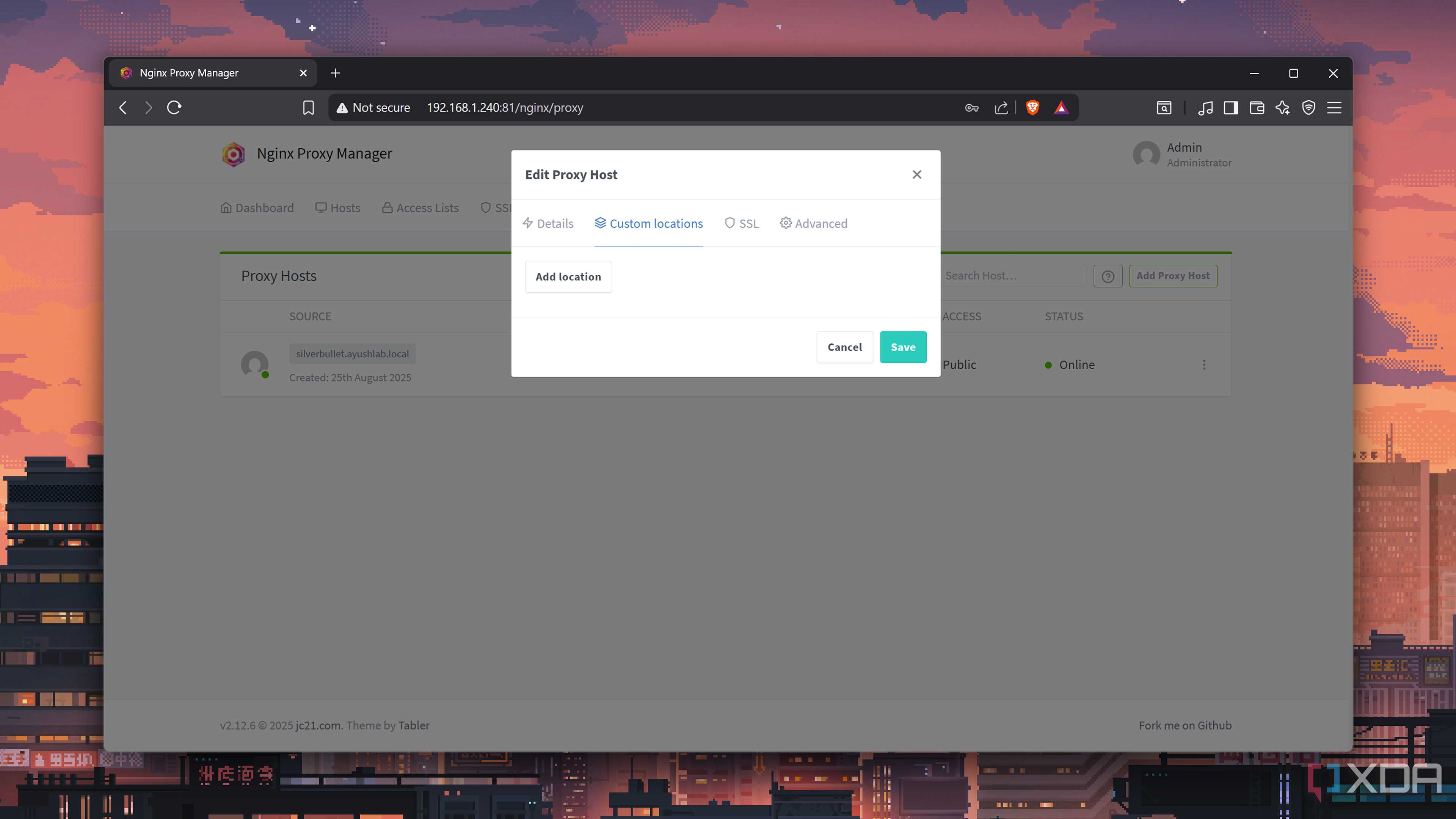 The location option for a Proxy Host in Nginx