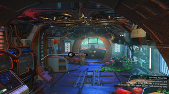 The inside of a corvette with a refiner unit and two planters in No Man's Sky