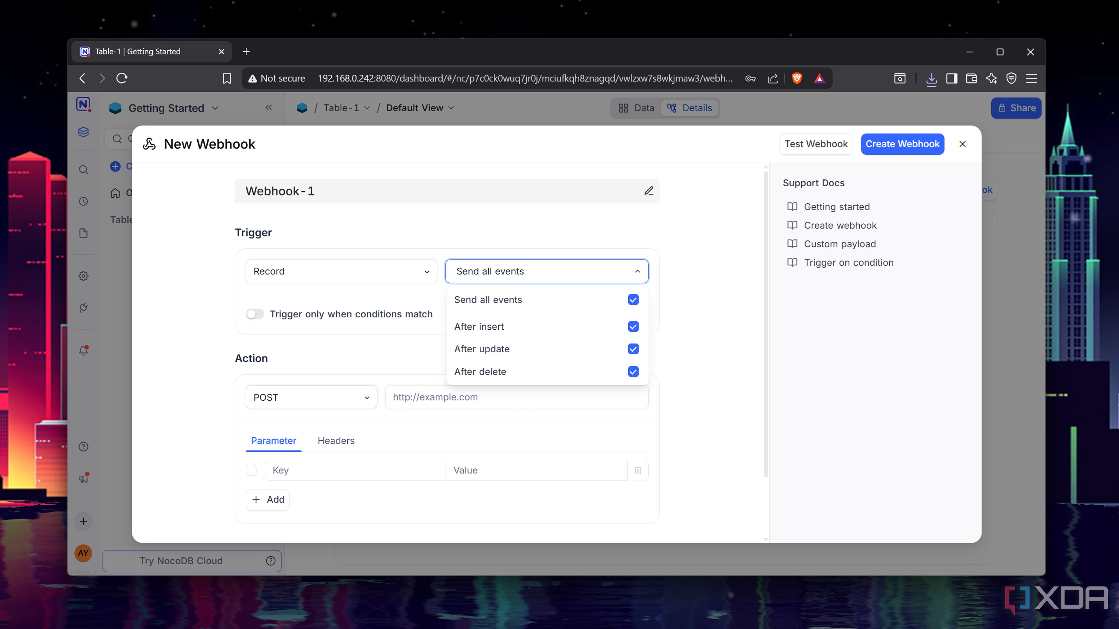 A Webhook in NocoDB