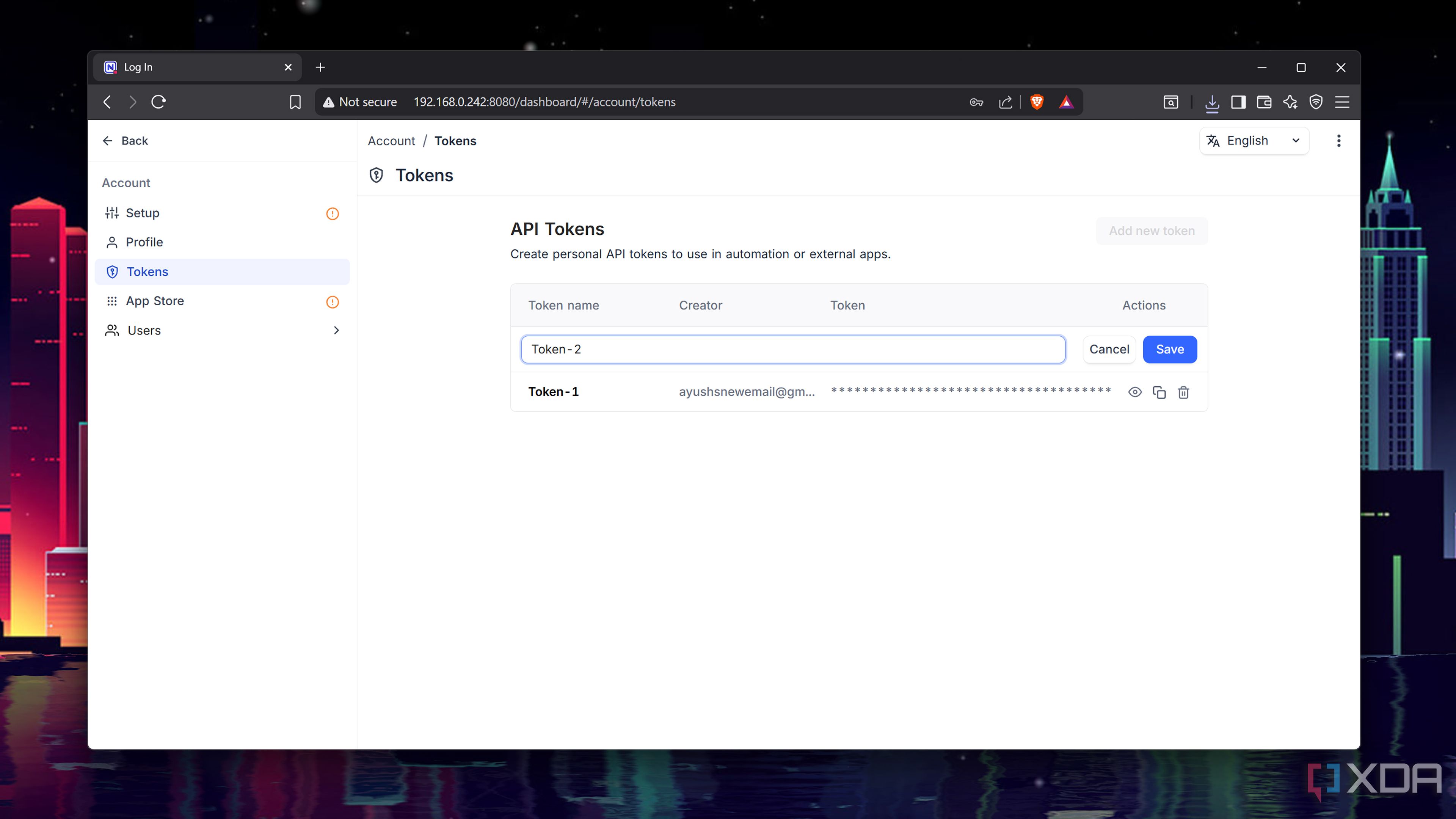 An API token in NocoDB