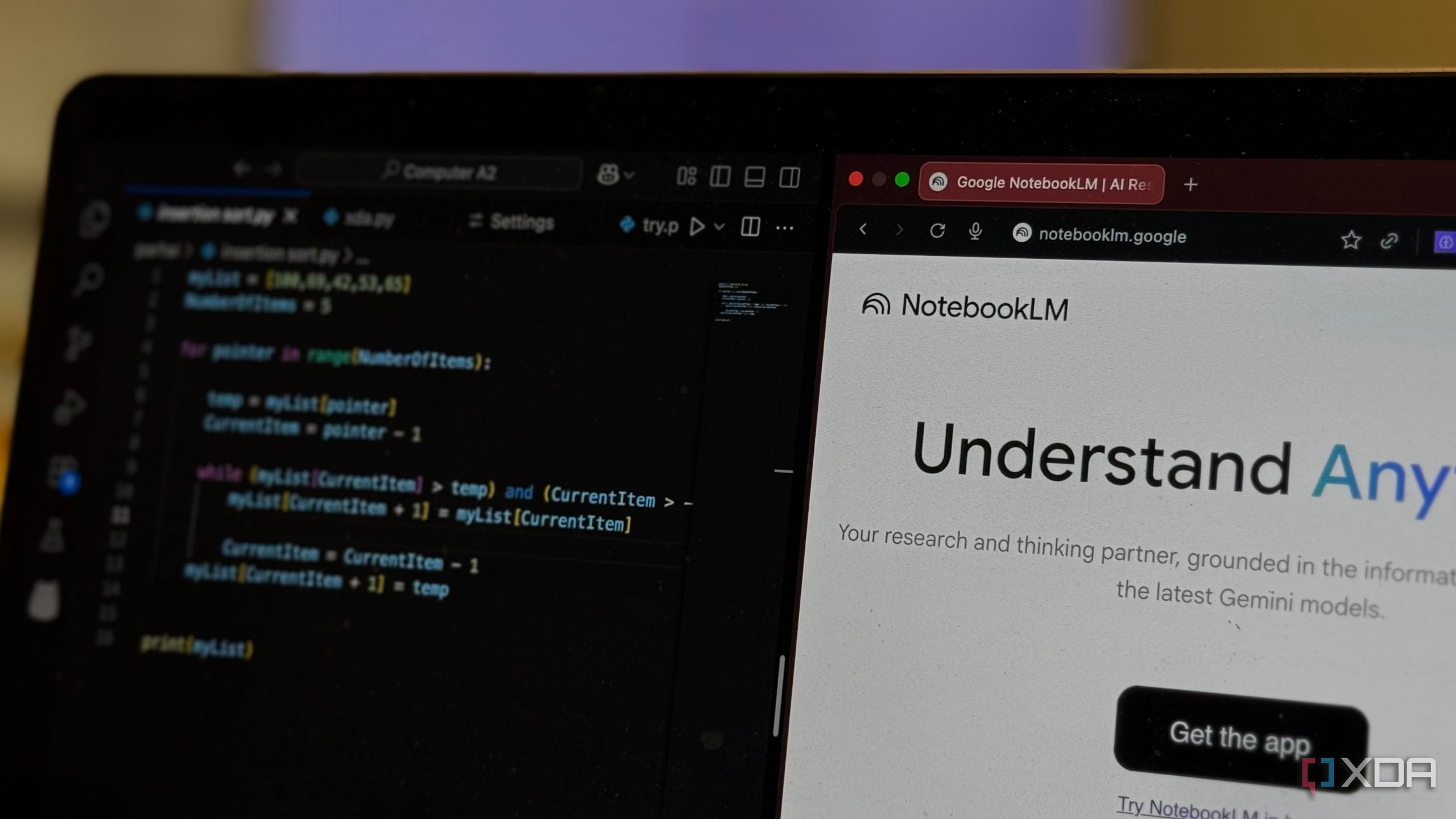 NotebookLM and VS Code open side by side