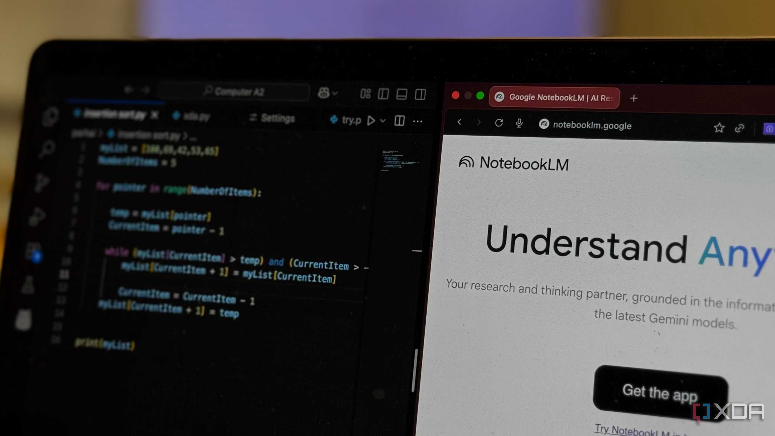 NotebookLM and VS Code open side by side