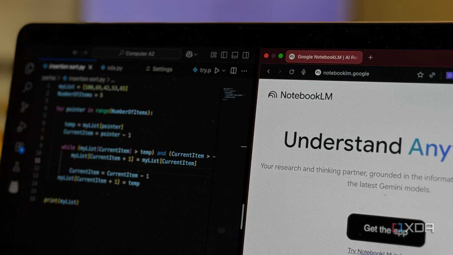 NotebookLM and VS Code open side by side