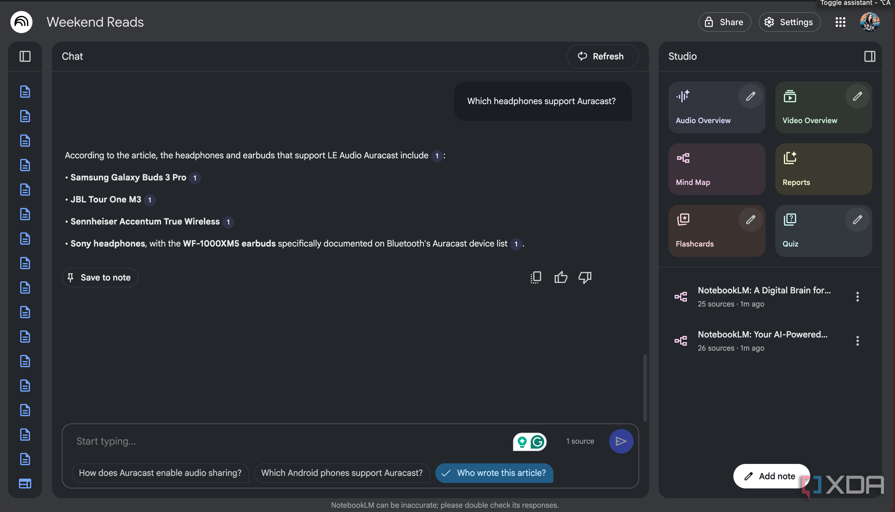 NotebookLM answering a specific question about a source