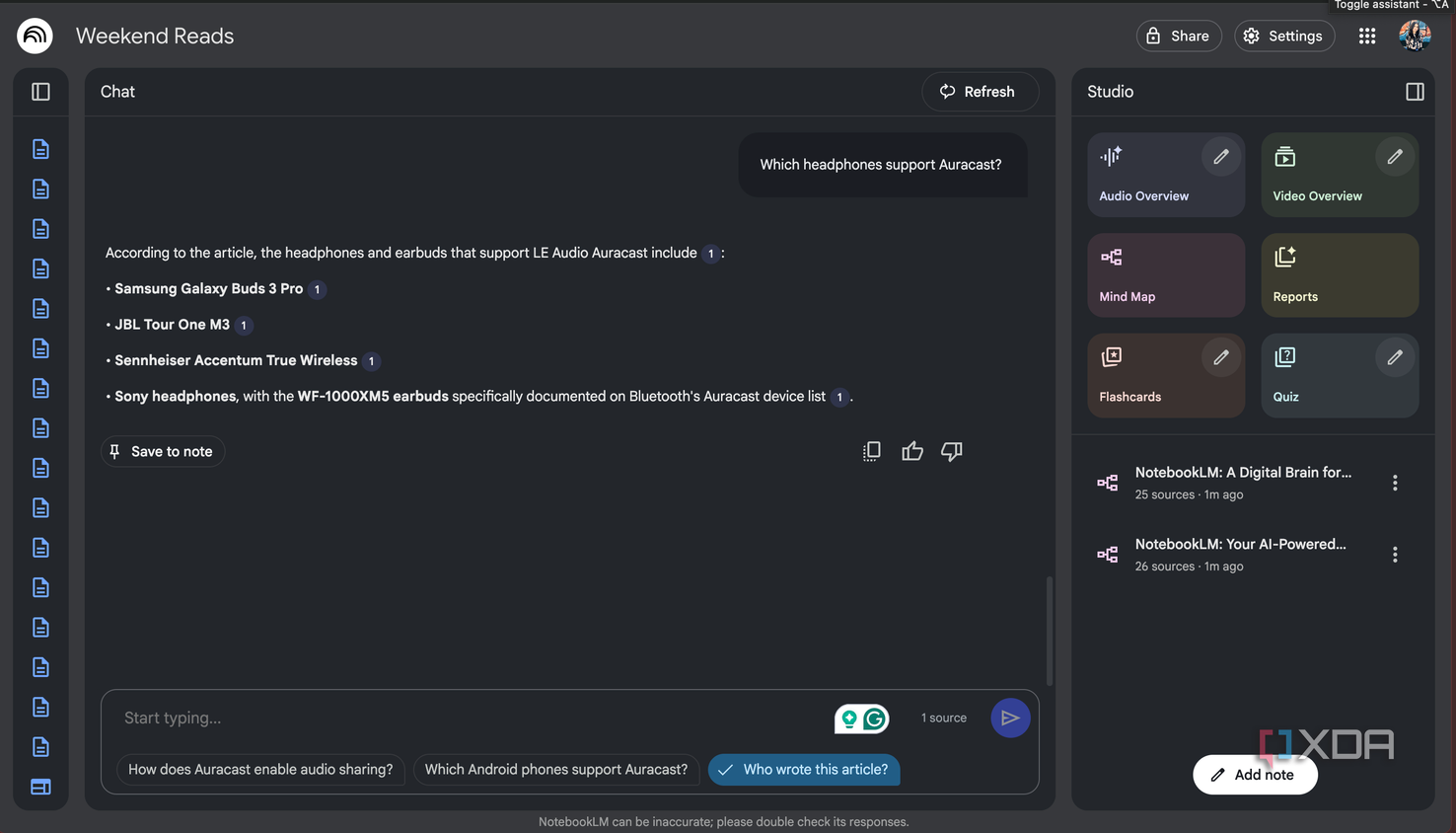 NotebookLM answering a specific question about a source