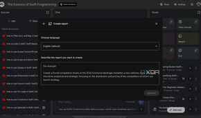 NotebookLM Create report descrive prompt box