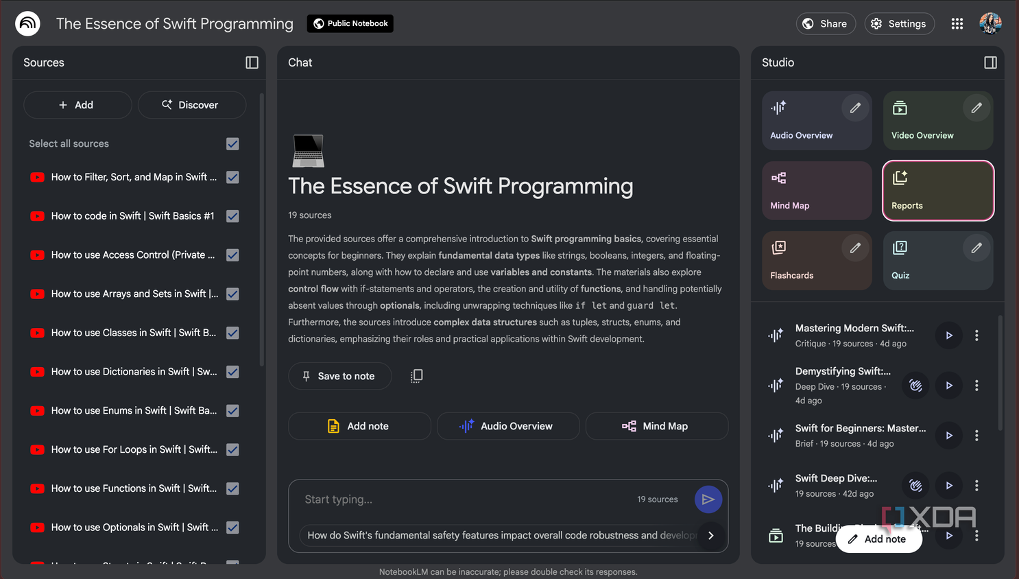 NotebookLM notebook about Swift Programming
