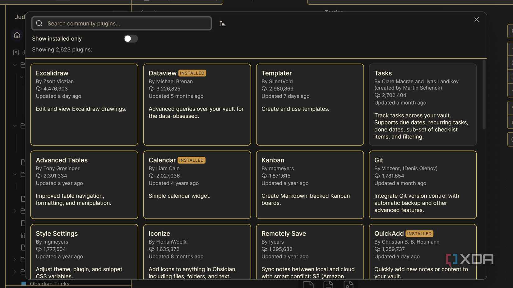 A list of the available Obsidian Community plugins