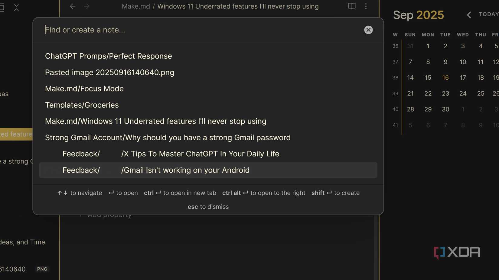 Obsidian Quick Switcher showing available files for faster access
