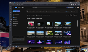 Screenshot of the OneDrive web UI showing various photos and a storage indicator on the side
