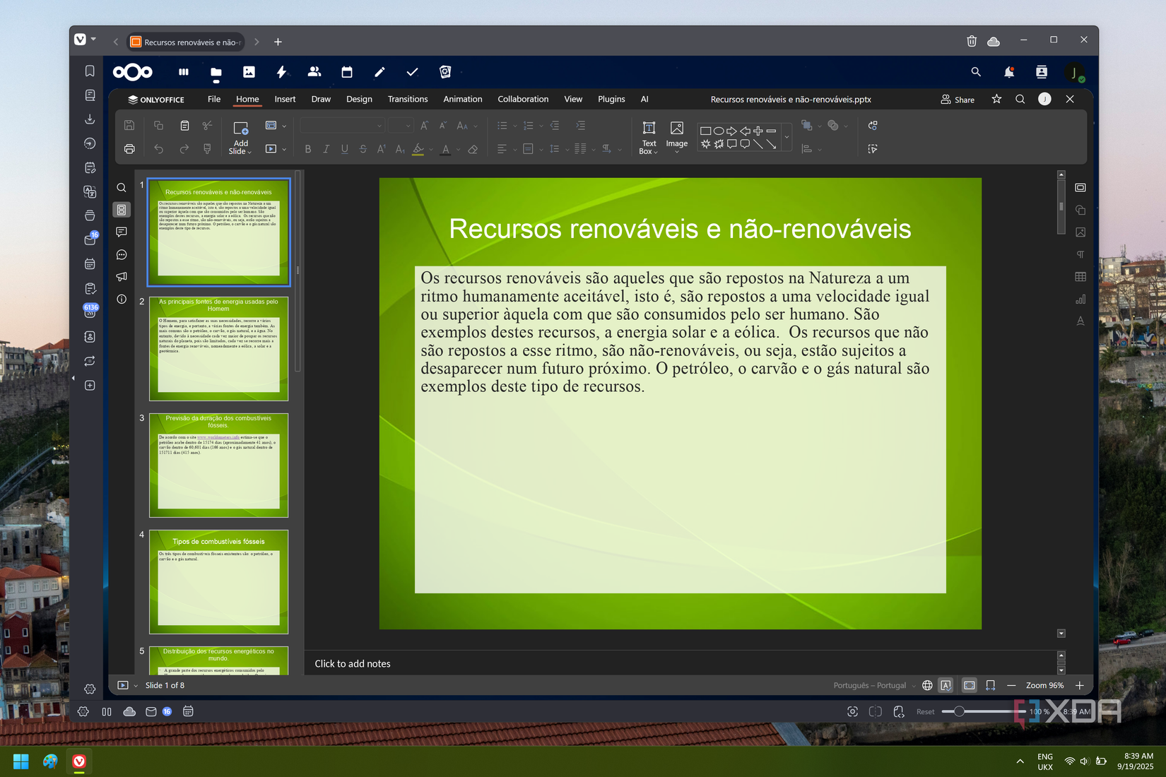 Screenshot of a slideshow presentation in OnlyOffice for Nextcloud