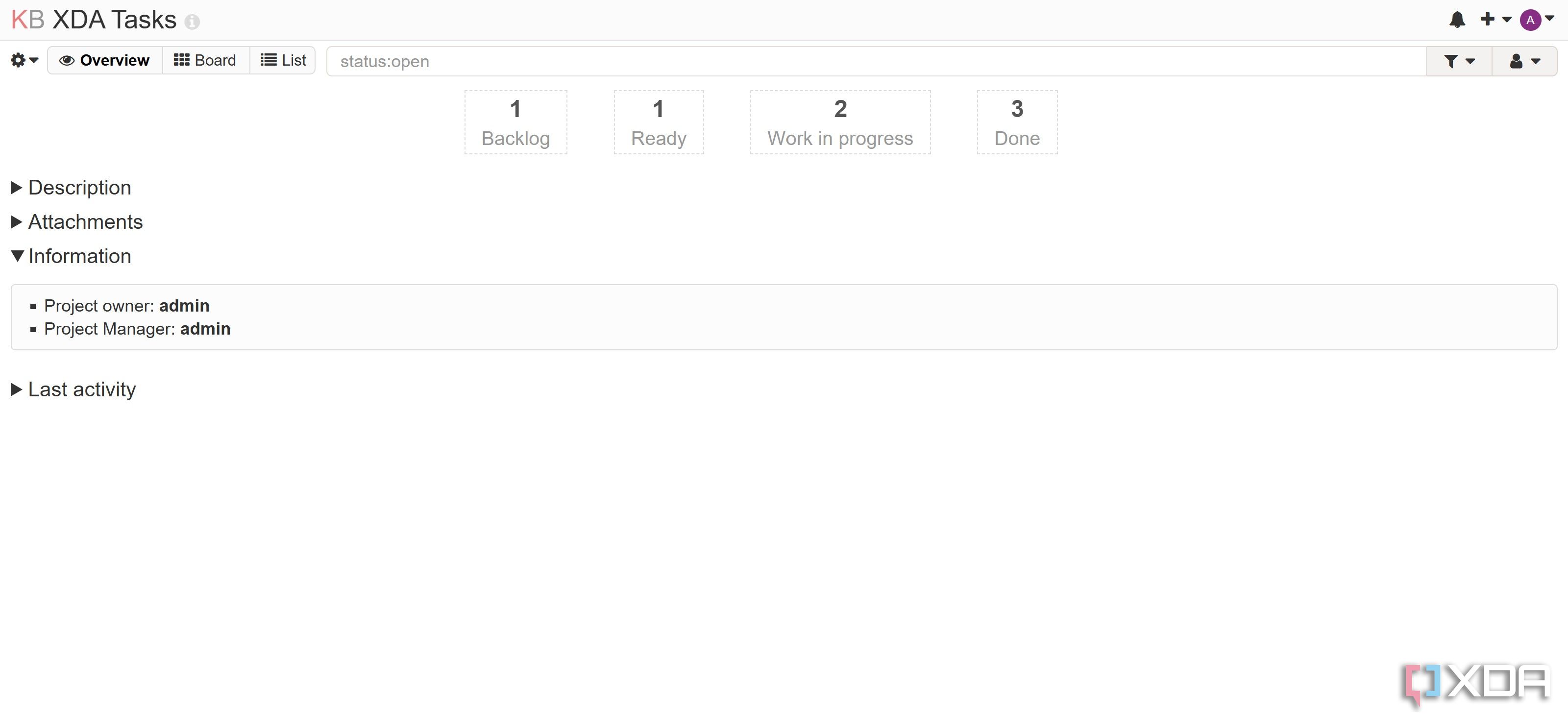 Overview in Kanboard