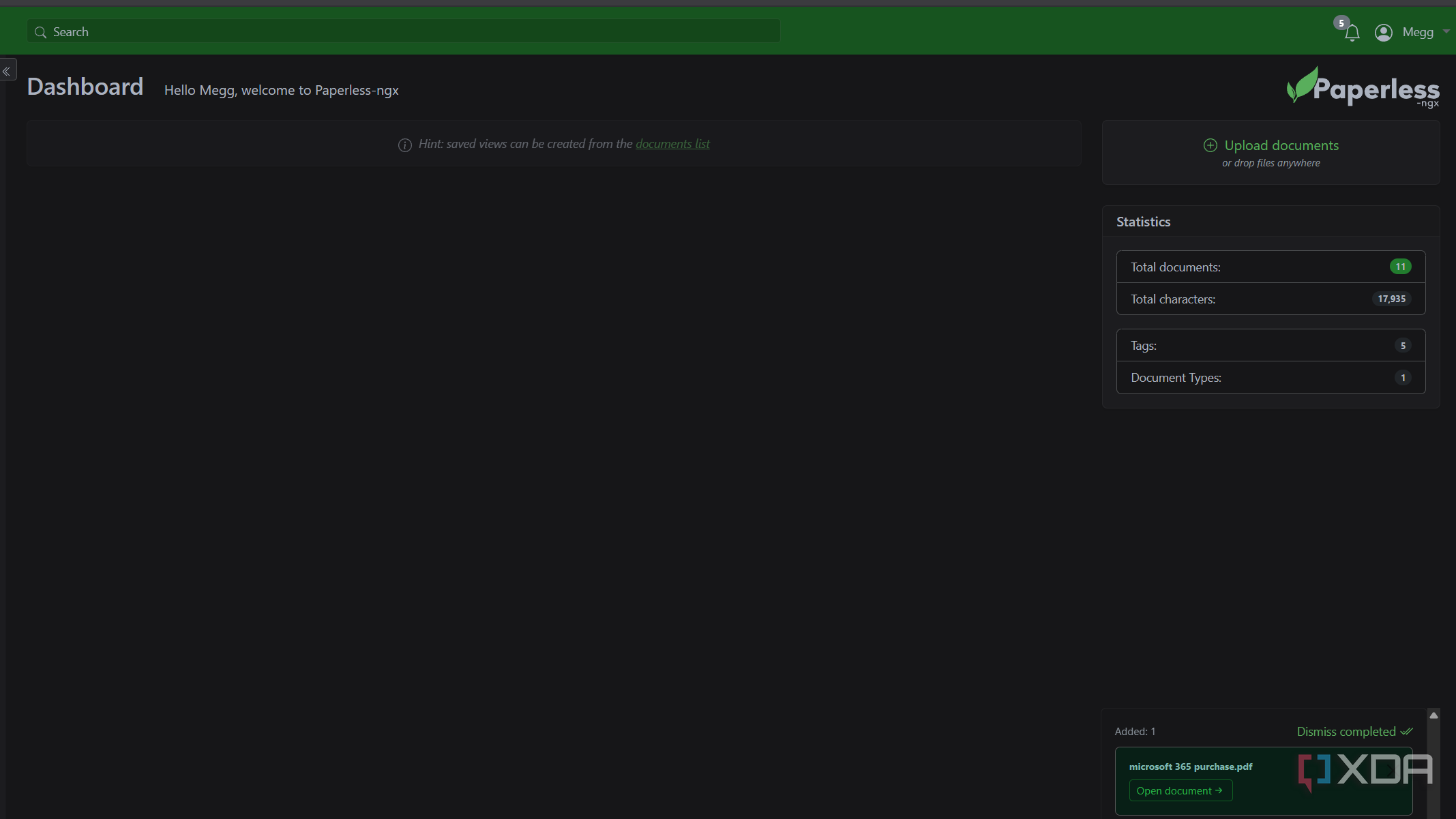 paperless-ngx dashboard