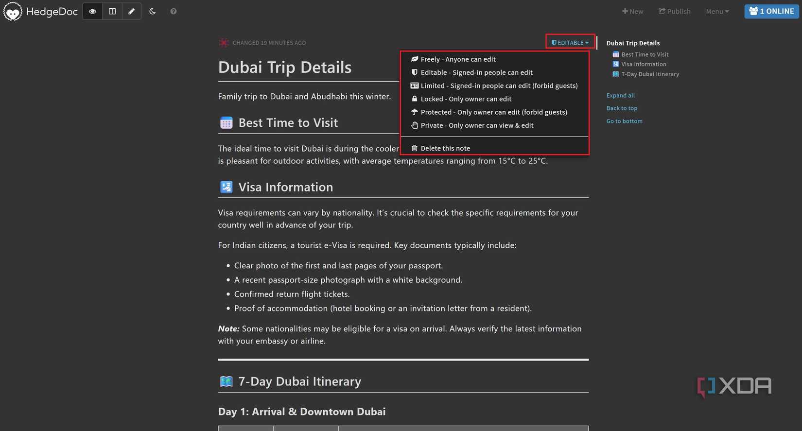 Set different permissions in HedgeDoc