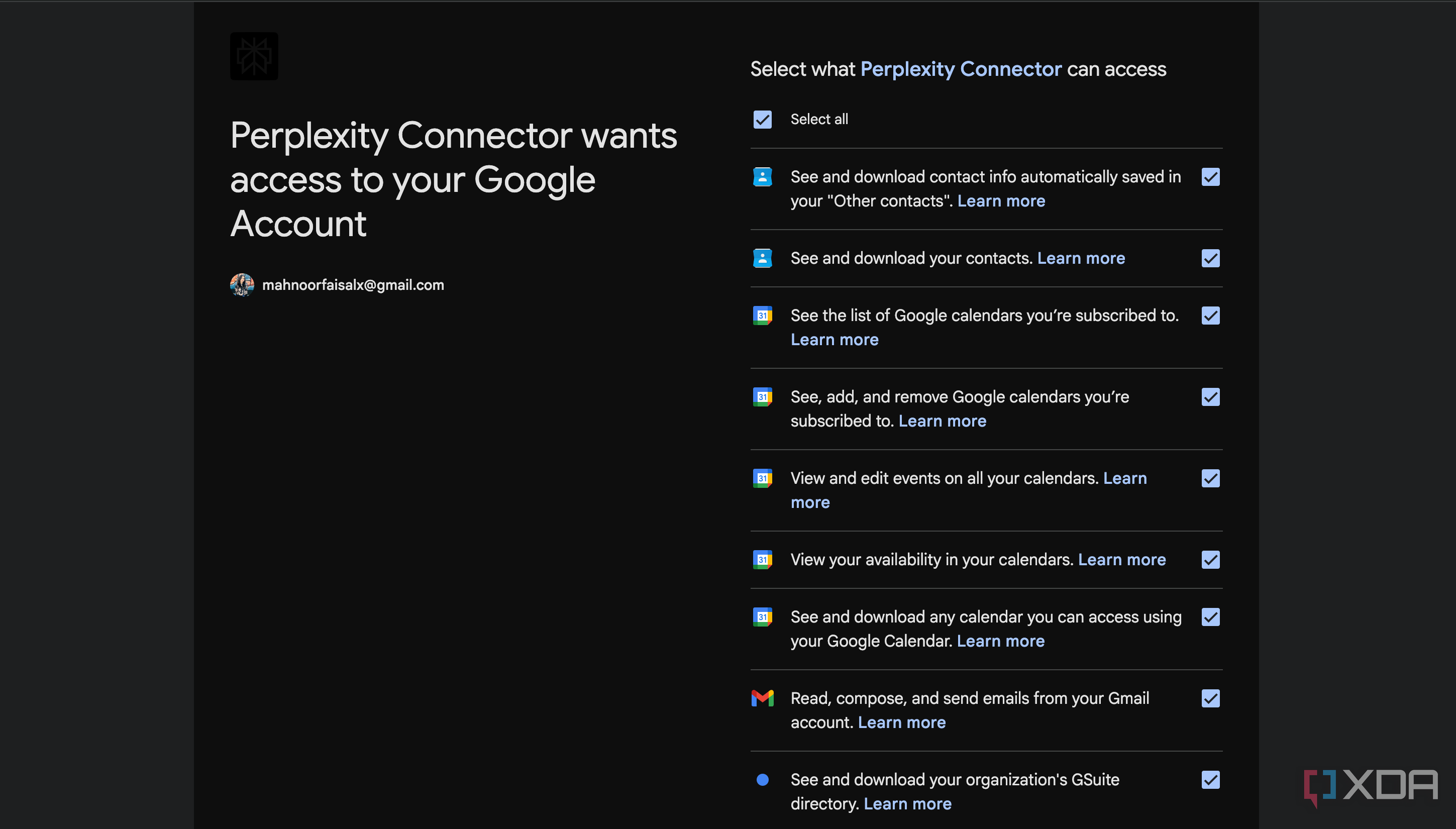 Perplexity Connector permissions required