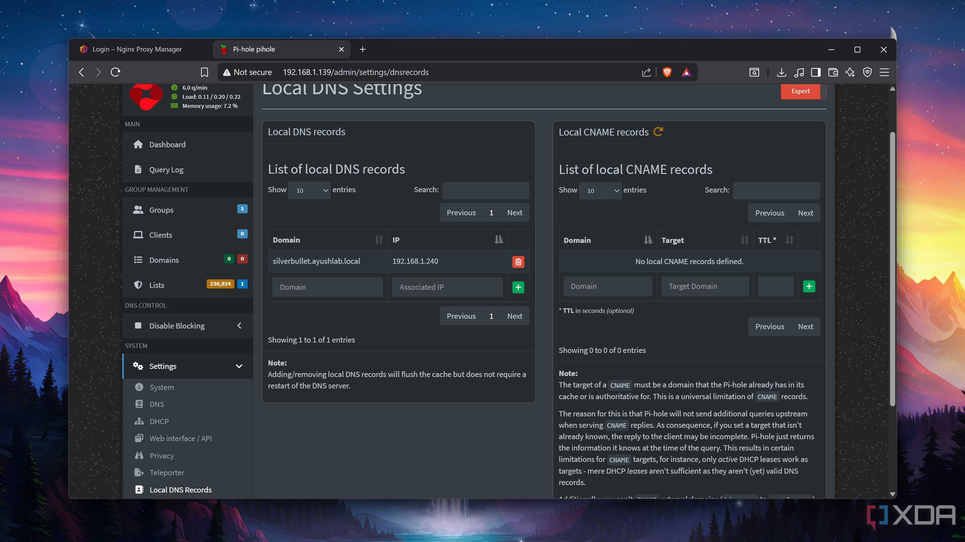 The Local DNS Settings in Pi-hole