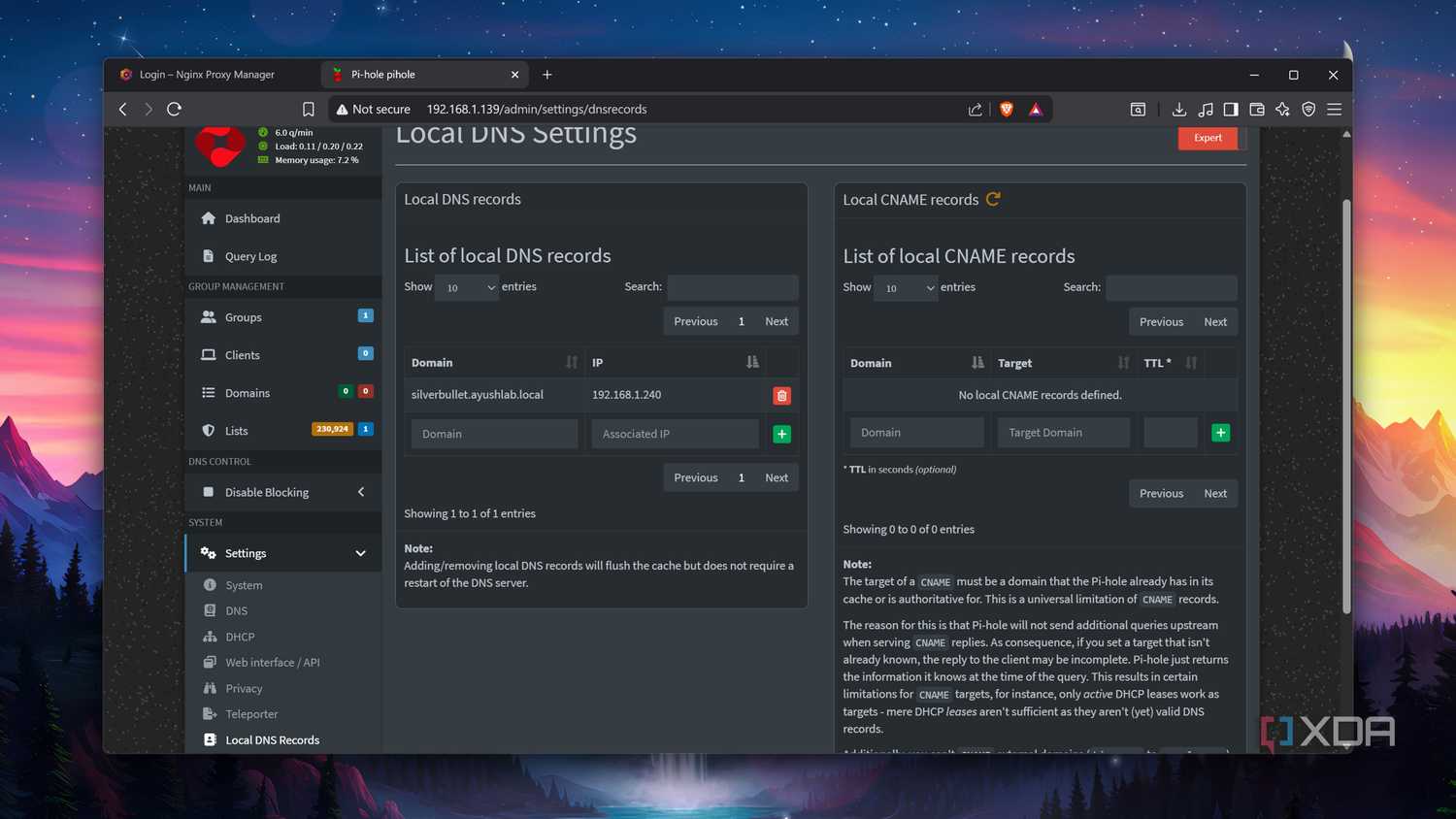 The Local DNS Settings in Pi-hole