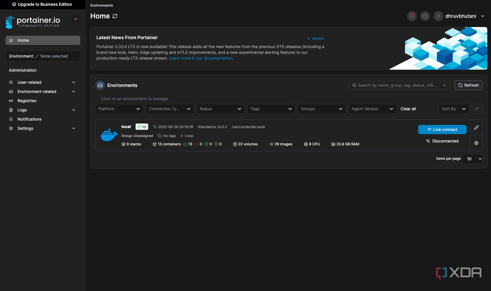 Portainer home page