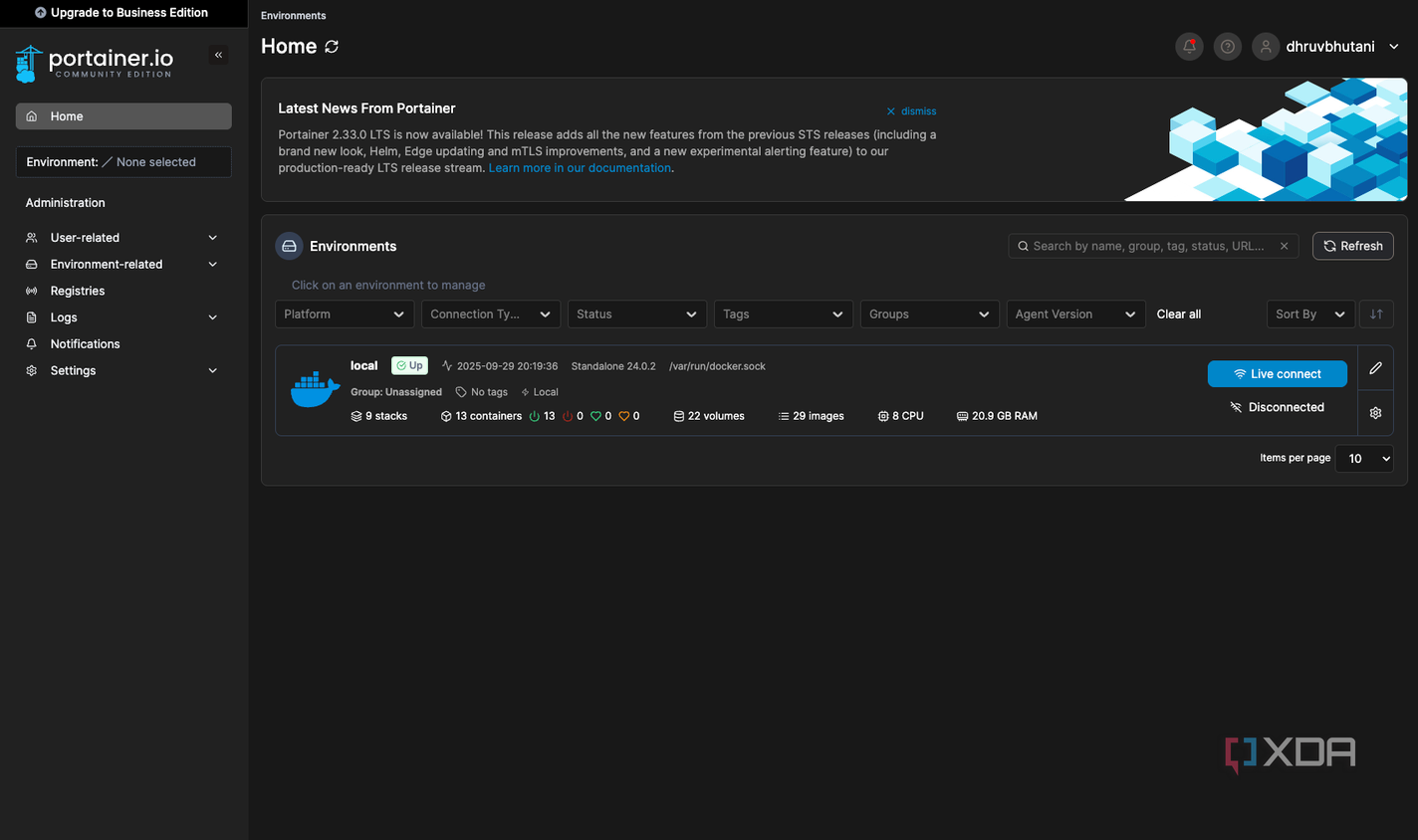 Portainer home page