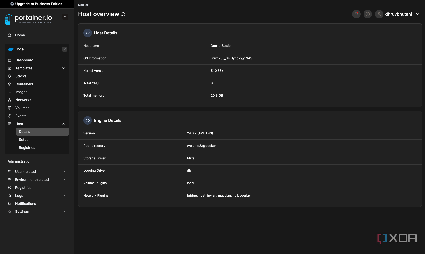 Portainer host overview