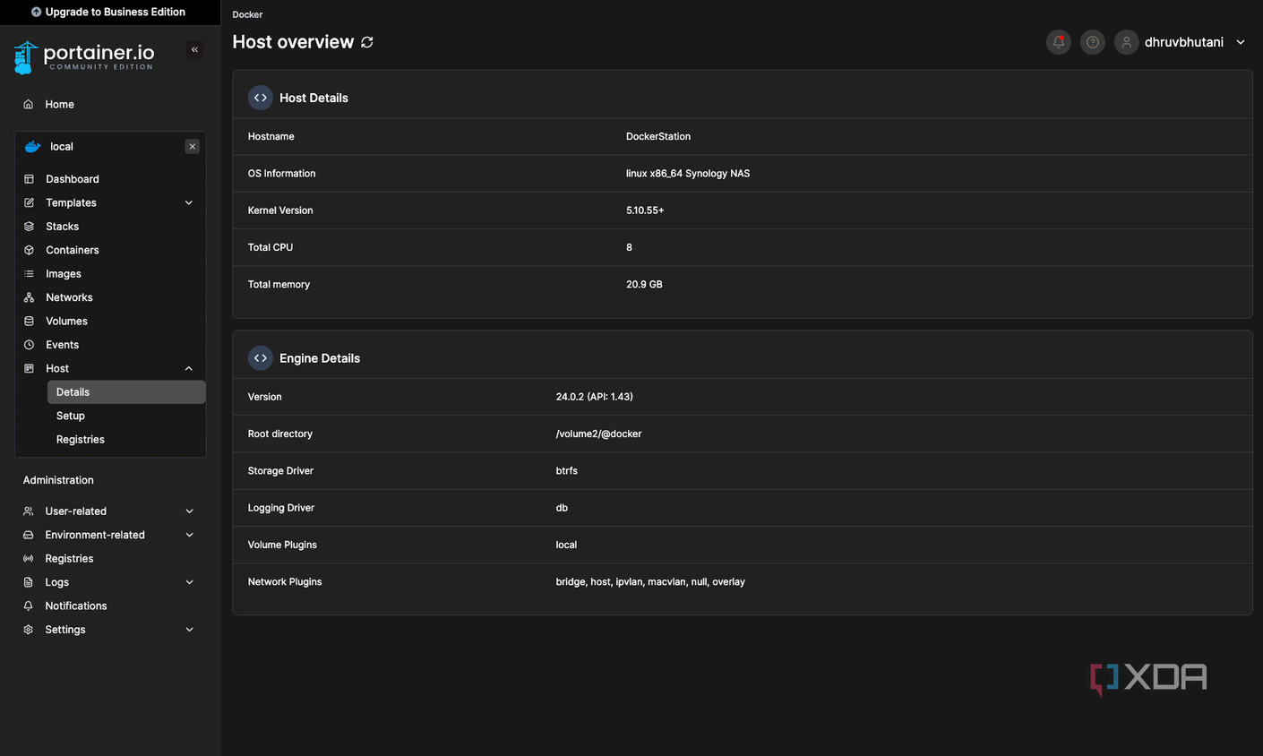 Portainer host overview