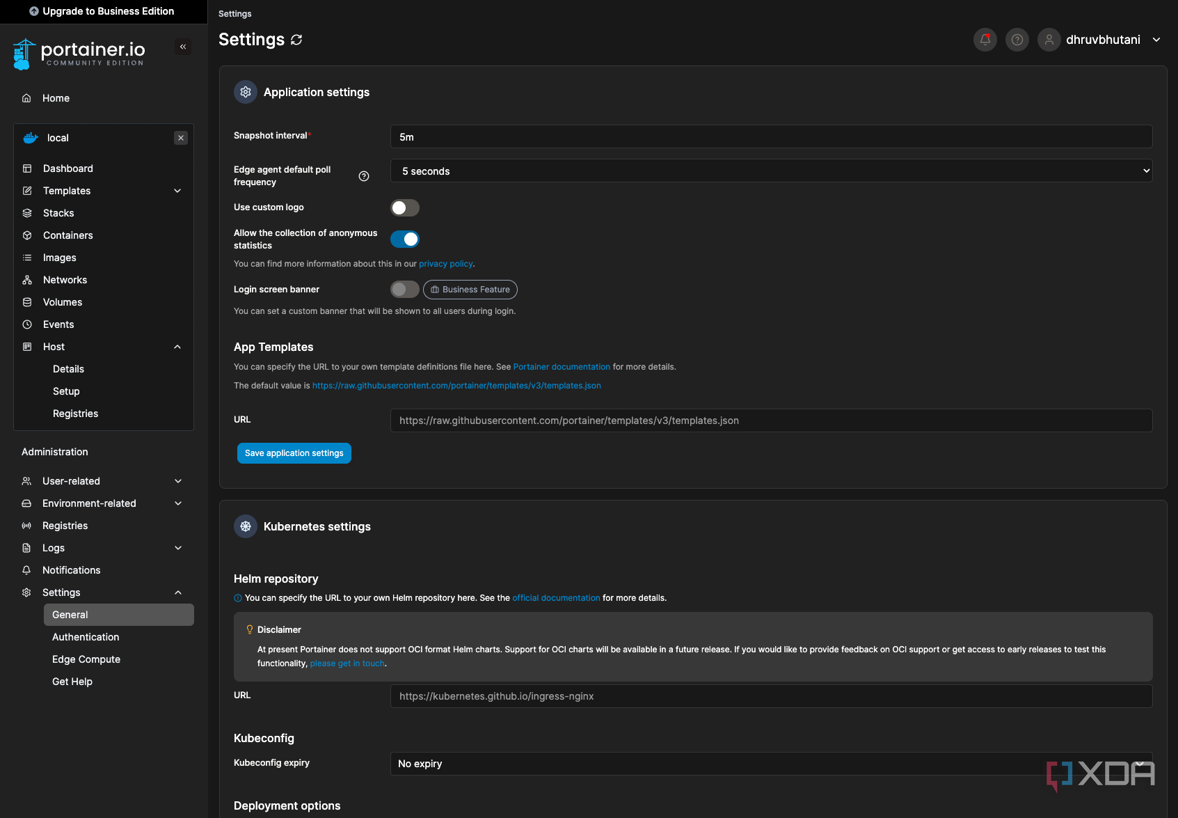Portainer settings