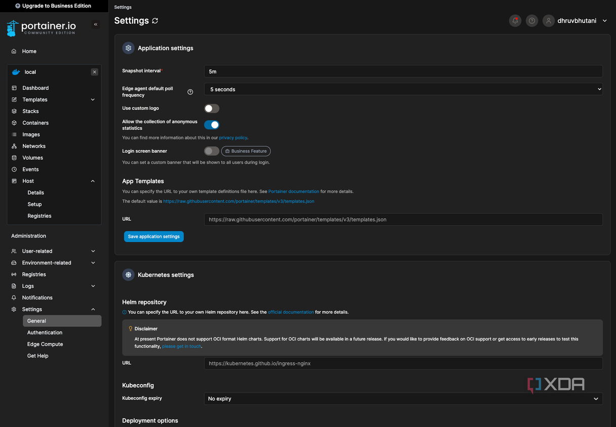Portainer settings