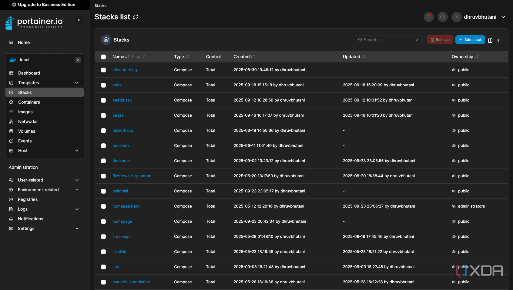 Portainer stack list