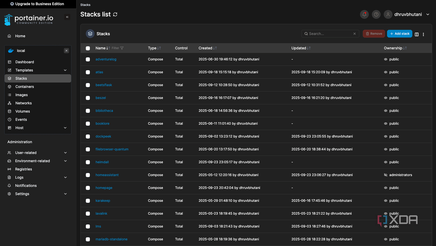 Portainer stack list