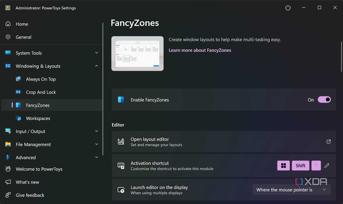 Организация окон с помощью FancyZones Применение функции FancyZones для организации рабочего пространства