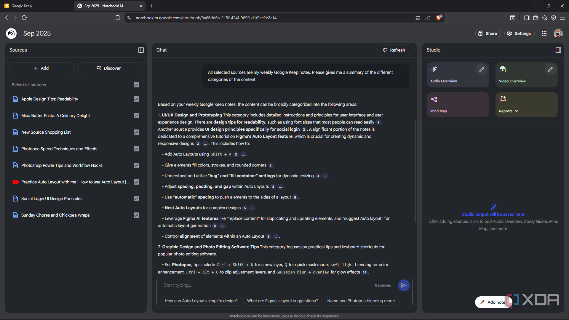 Prompting NotebookLM for content summary