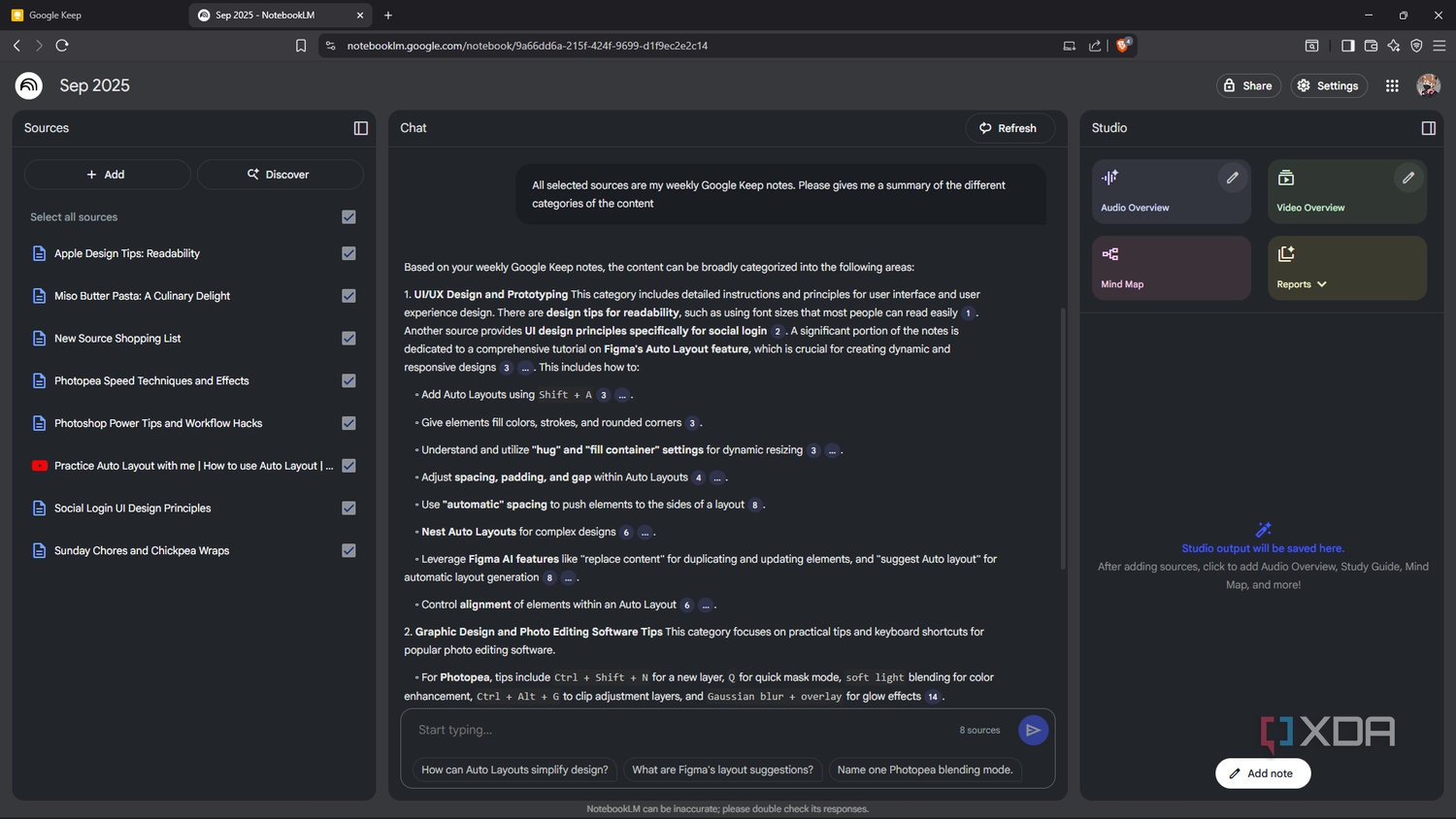 Prompting NotebookLM for content summary
