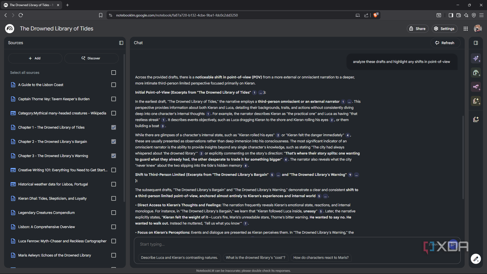 Prompting NotebookLM for feedback on writing style