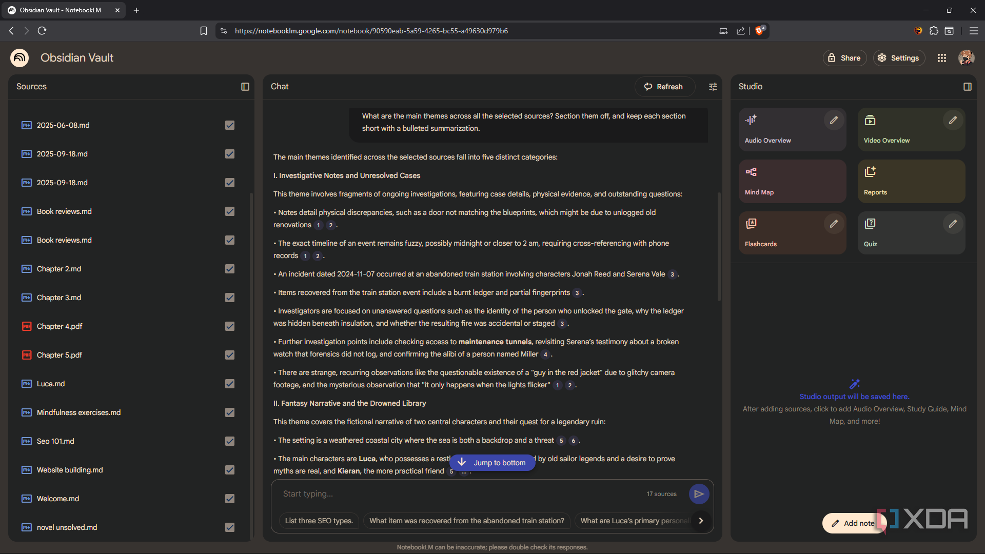 Prompting NotebookLM for overview of Obsidian notes