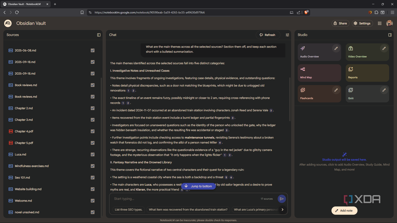 Prompting NotebookLM for overview of Obsidian notes
