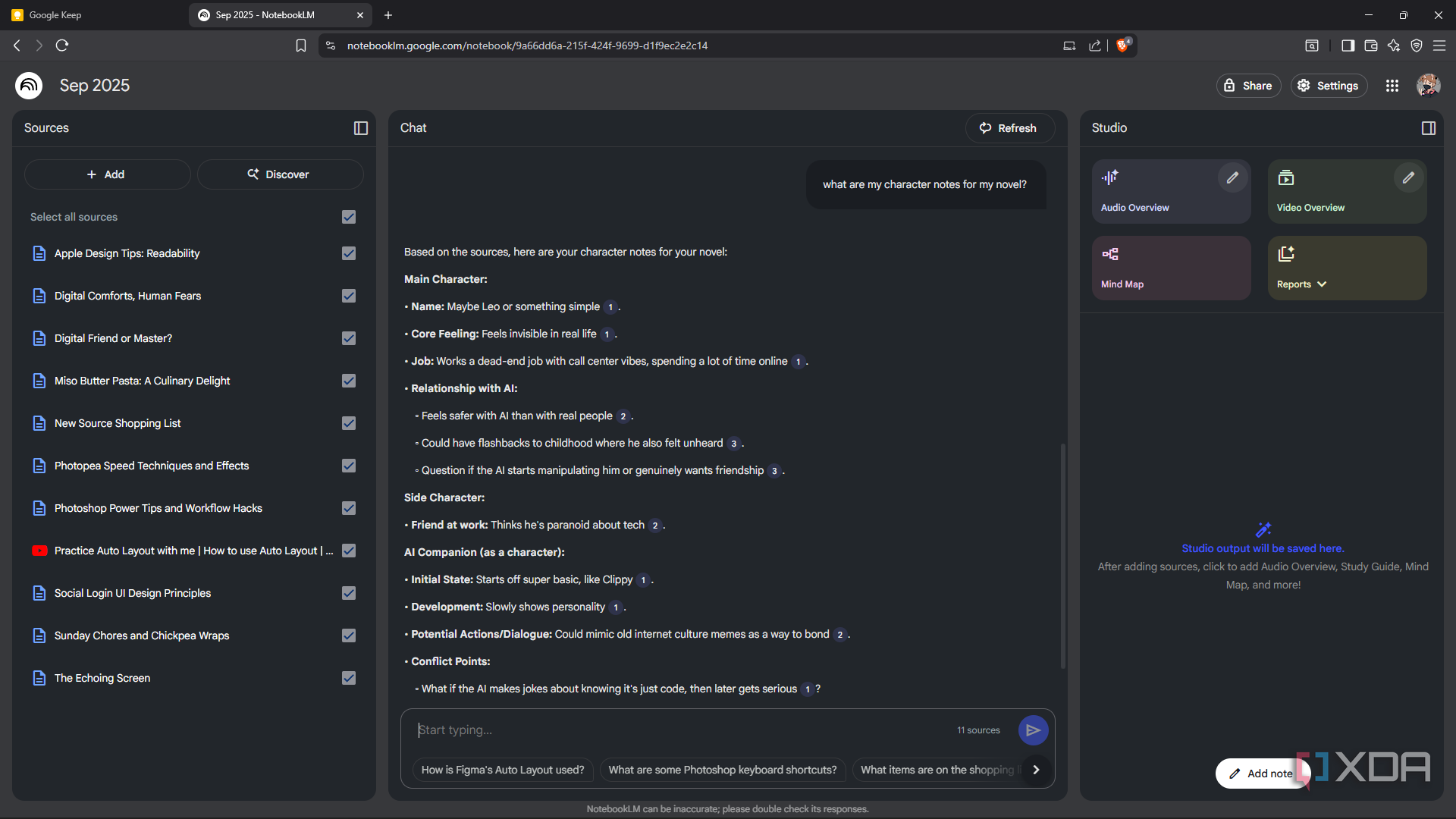 Prompting NotebookLM to surface novel-related notes