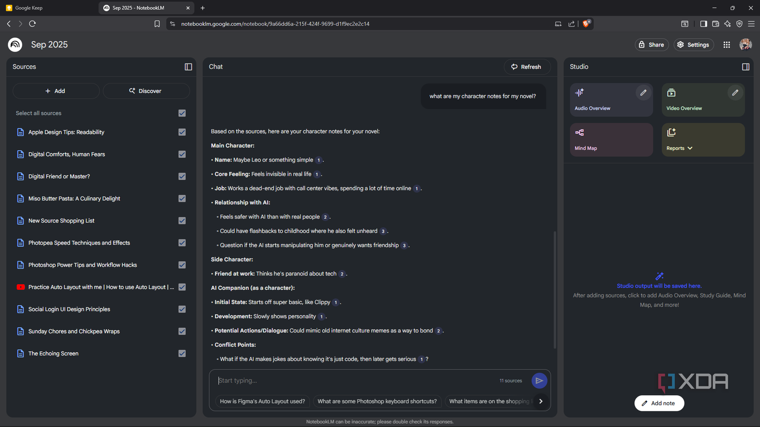 Prompting NotebookLM to surface novel-related notes