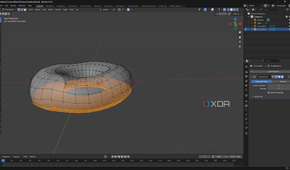 Proportional editing enabled in Blender, donut shape in canvas